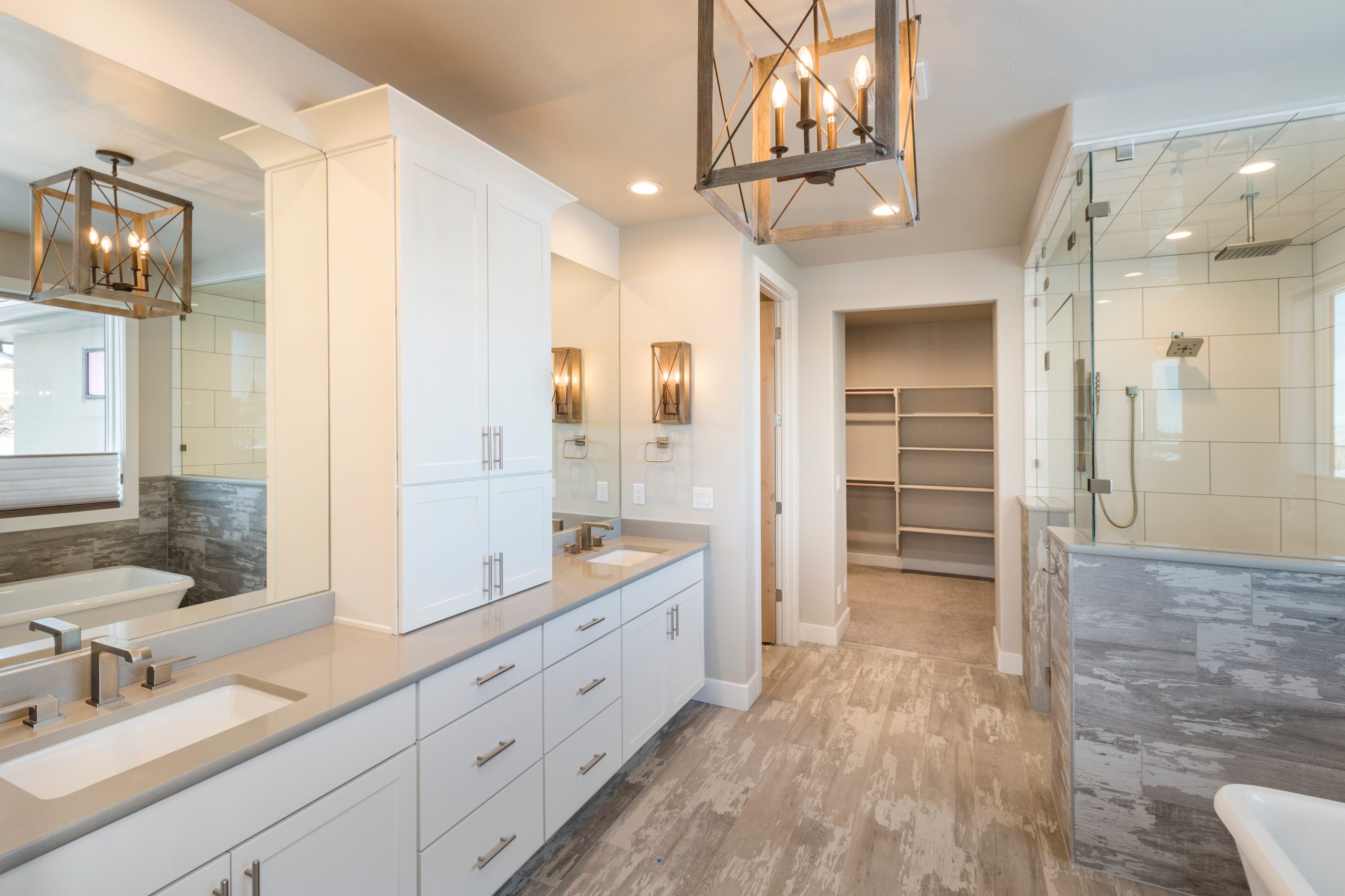 white modern custom bathroom cabinets