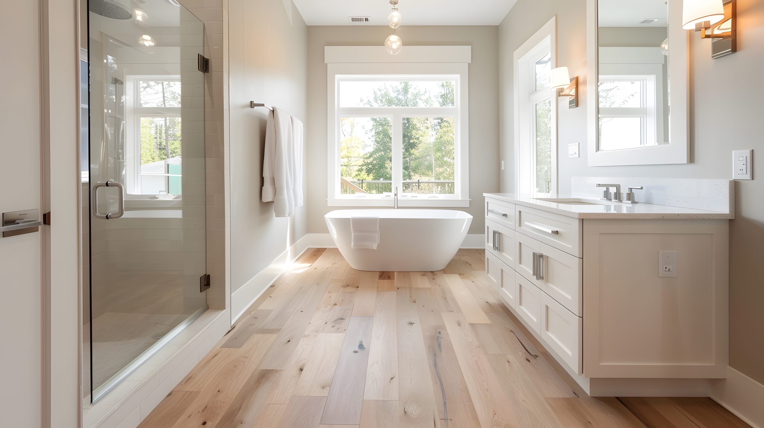 ensuite bathroom with custom cabinets section
