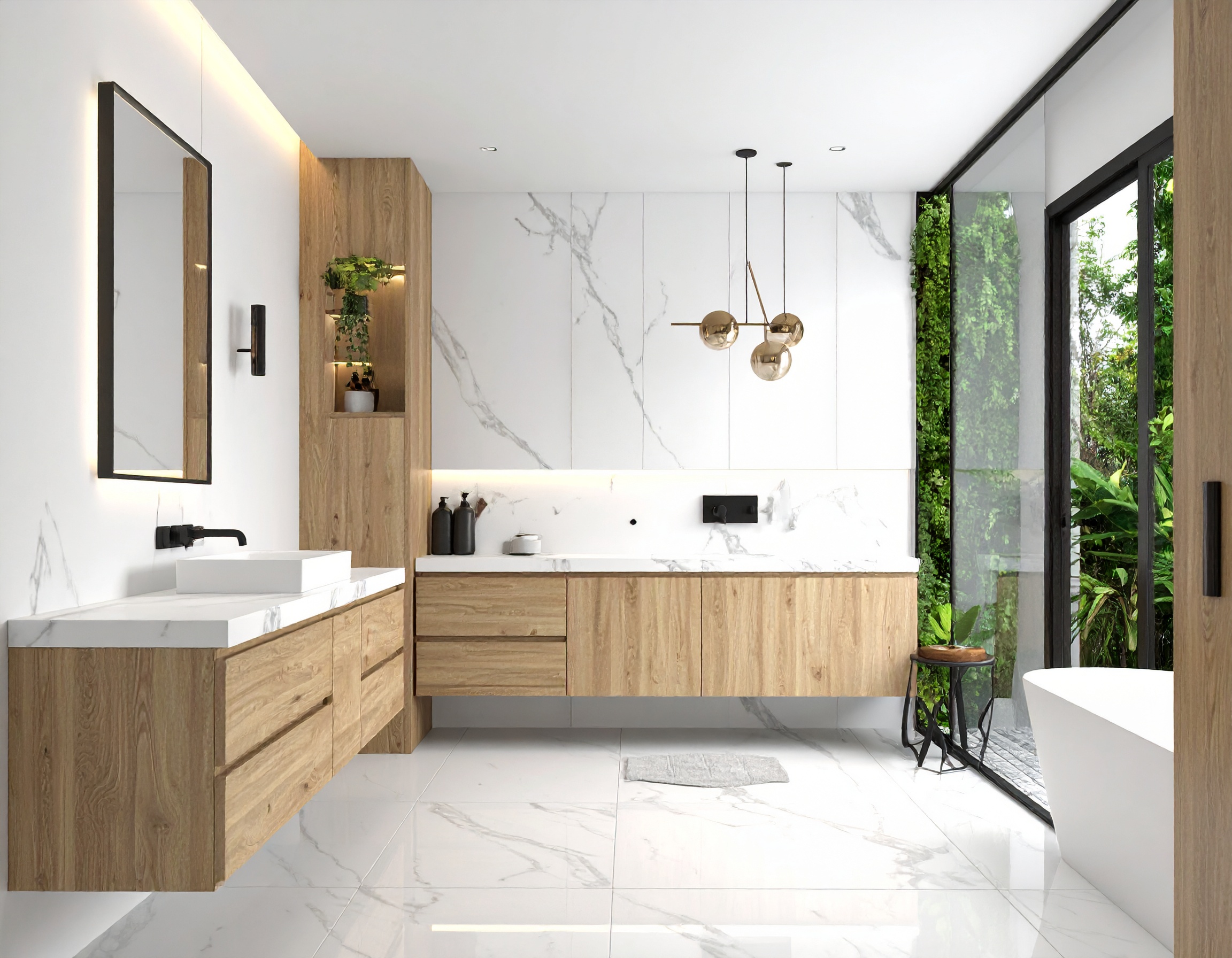 contemporary Bathroom with modern wood cabinets